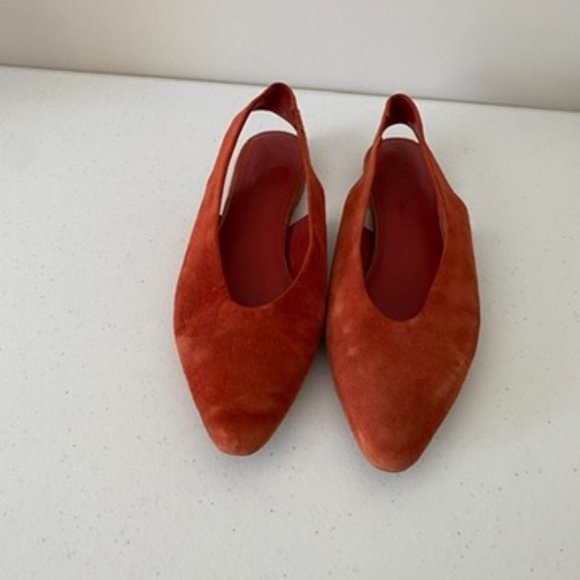 Everlane Slingback Pointed Flats Suede Womens 7.5 Red - Picture 2 of 8
